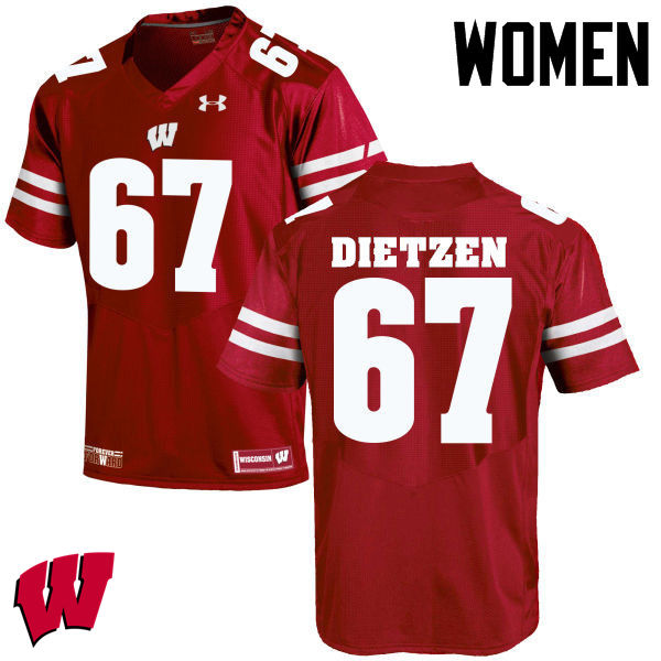 Women Wisconsin Badgers #67 Jon Dietzen College Football Jerseys-Red